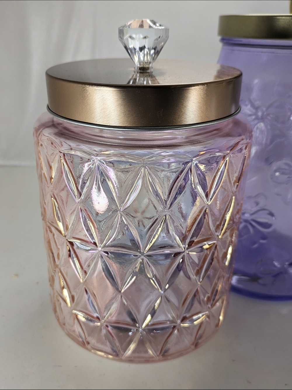 SOLD - DO NOT BUY - Viral Iridescent Glass Pink Jar Rose Gold Decorative